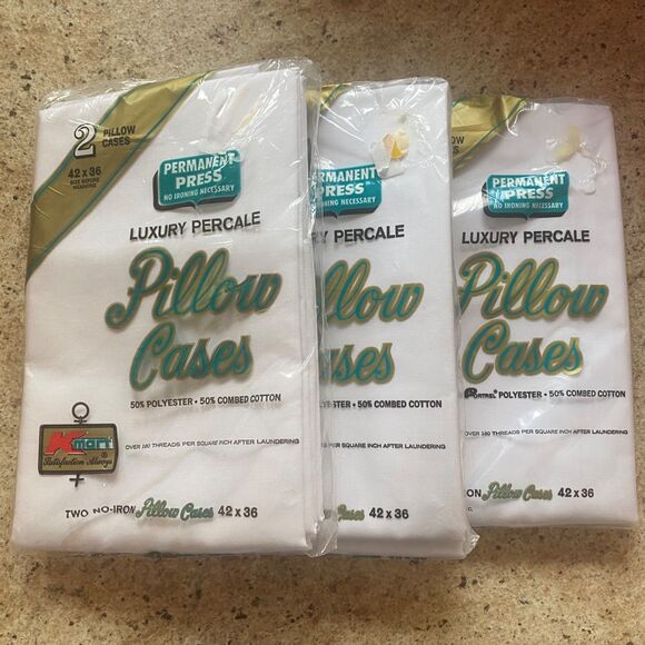 Vintage Kmart Luxury Percale Pillowcases NIP 42x36 Permanent Press Lot of 3 Pack - Picture 3 of 7